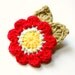 Baby Hair Clip - Crochet Hair Clip - Flower Hair Clip - NEW Red, Blue, and Yellow Crochet Flower with Leaves Hair Clip
