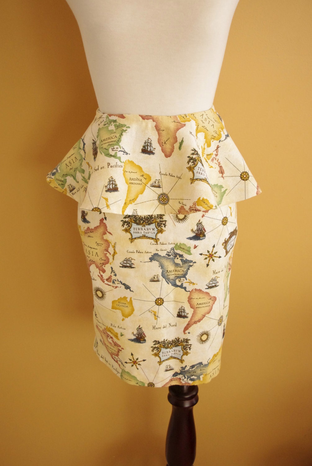 RESERVED: Custom Made Map of the World Skirt w/ Removable Peplum (other prints available)