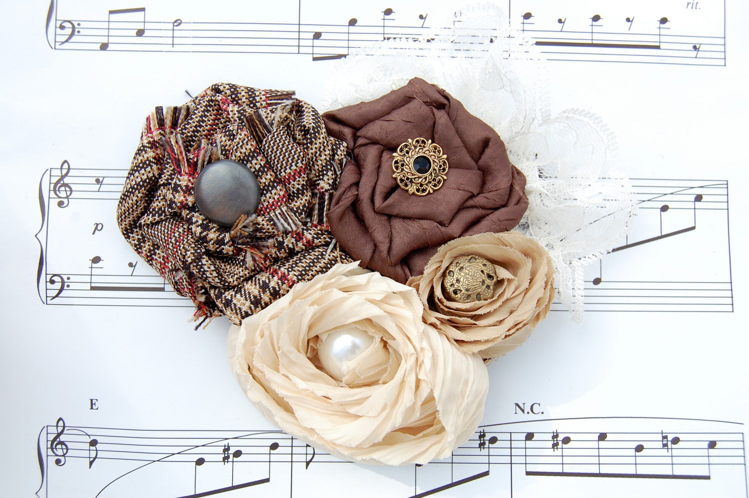 Natural and Ivory Fabric Hair Clip