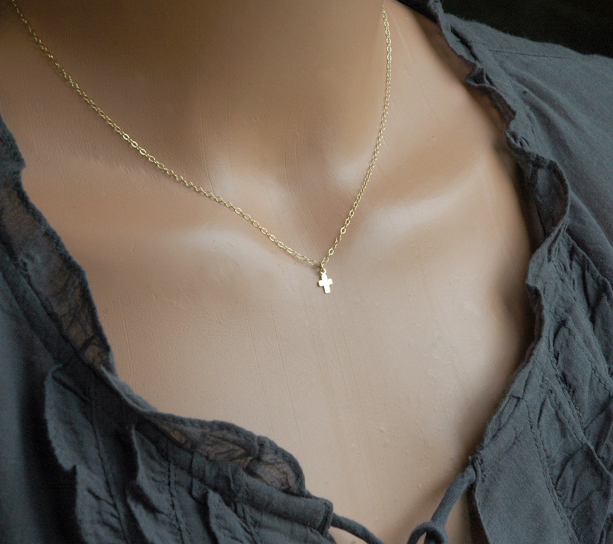 Tiny Cross Necklace, Simple Minimalist Jewelry, Dainty Gold Necklace, Everyday Necklace, Catholic Gift