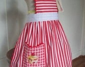 Childs Stripe Apron, Peppermint Stripe, Candy Cane, Embroidered Cupcake apron, Kids sizes 5-6, 7-8, 9-10 Teen