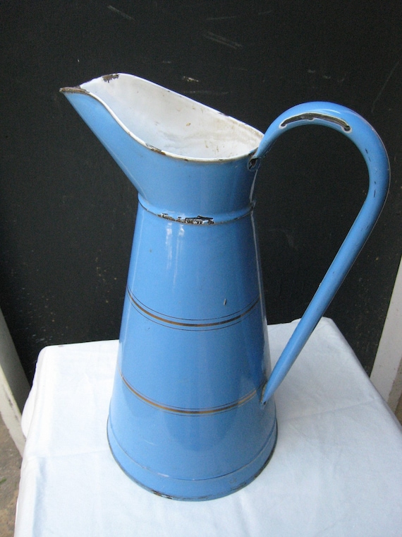 Vintage French Blue Metal Water Pitcher by honeydonthink on Etsy