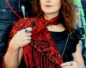 PoP QuEEn...........80s RED Silk SCARF graffiti splashes