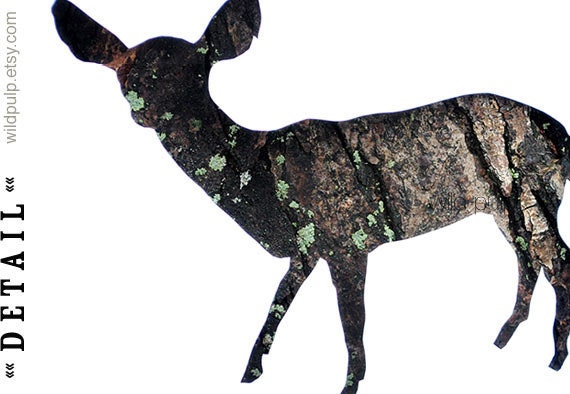 Deer Doe Bark Silhouette : Woodland Animal Photography Print - Eco Home Decor, Cabin Lodge Wildlife Nursery Art 13x19