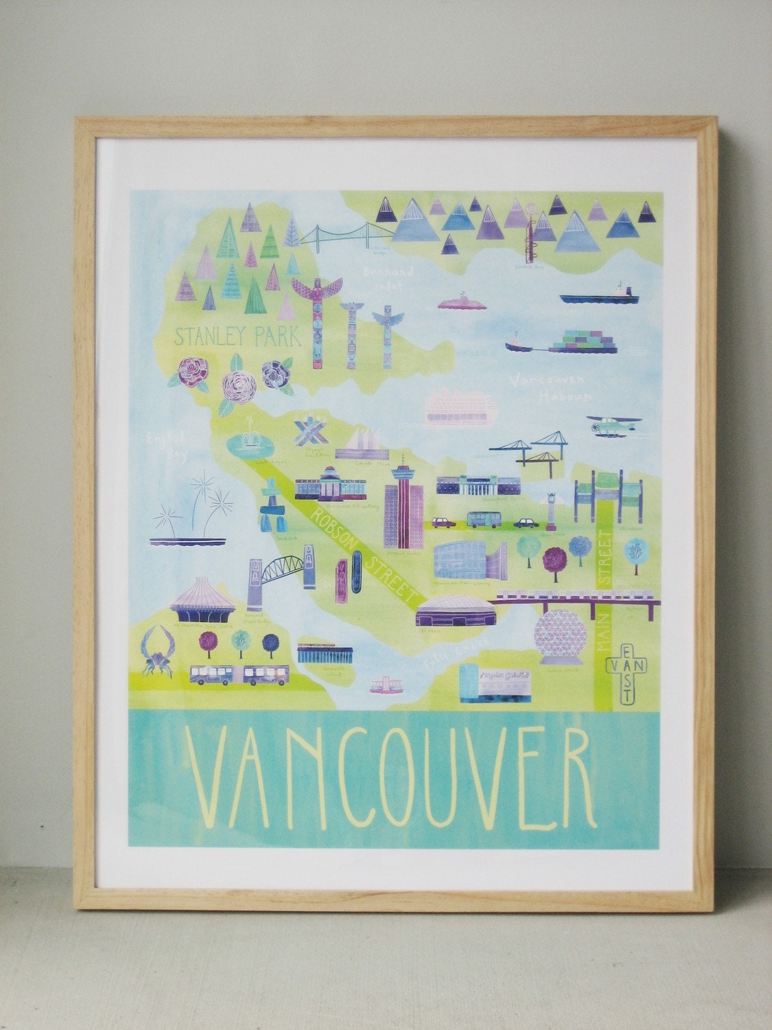 Illustrated Vancouver Map, 24" x 30", Digital Print
