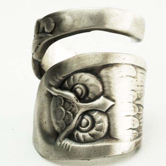 Owl Ring Spoon Ring with Owl Sterling Silver, Made in YOUR Size (2298)