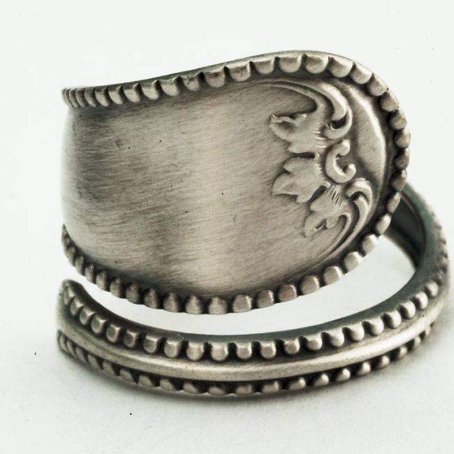 Spoon Ring Unique Victorian Motif Sterling Silver, Handmade in Your Size (2276)