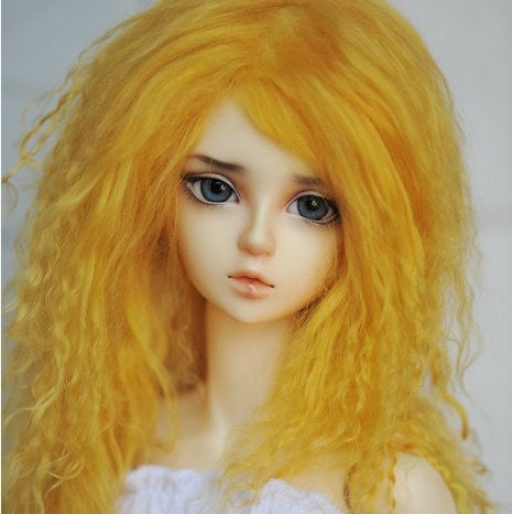10in" Long Gold Mohair Wavy Wig for Volks BJD SD Dolls