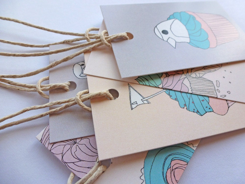 Cupcake and Bird Gift Tags Set of Five