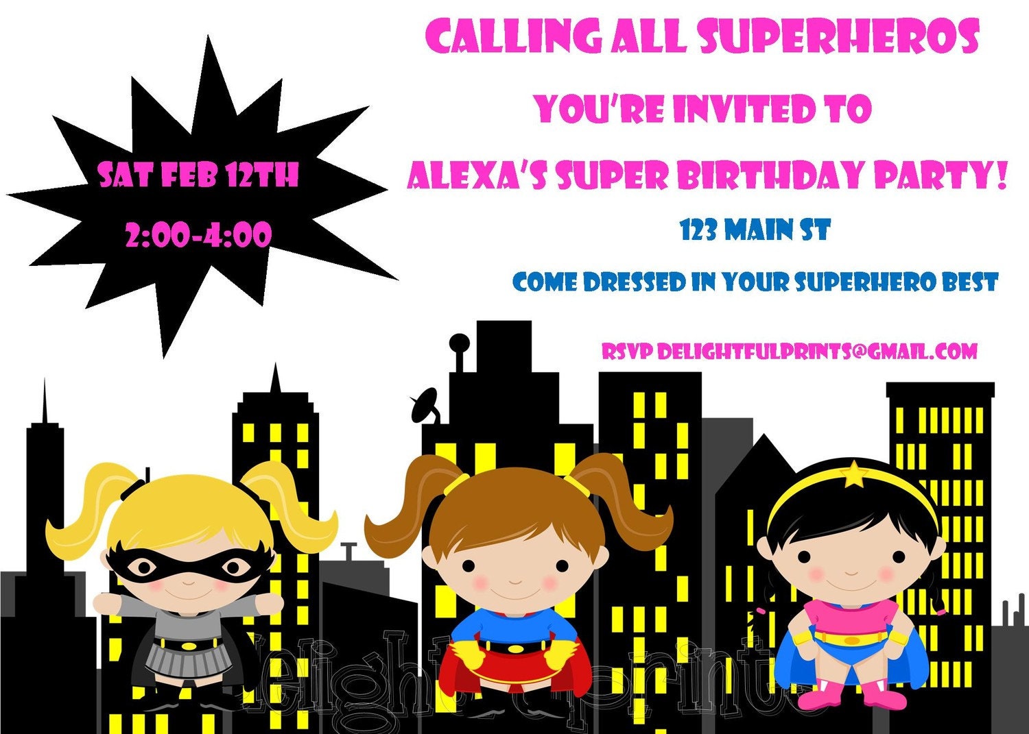 Superhero birthday invite you print custom digital photo card by delightfulprints Il_570xn