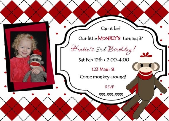 Sock Monkey birthday invitation...DIY you print custom photo card by delightfulprints Il_570xn