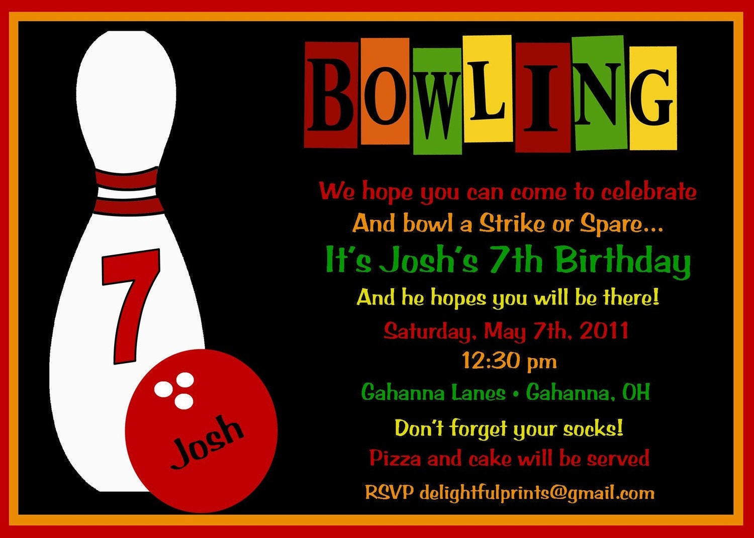 Bowling Party birthday invitation...DIY you print custom photo card by delightfulprints Il_570xn