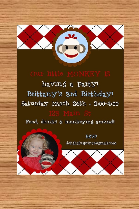 Sock Monkey birthday invitation...DIY you print custom photo card by delightfulprints Il_570xn