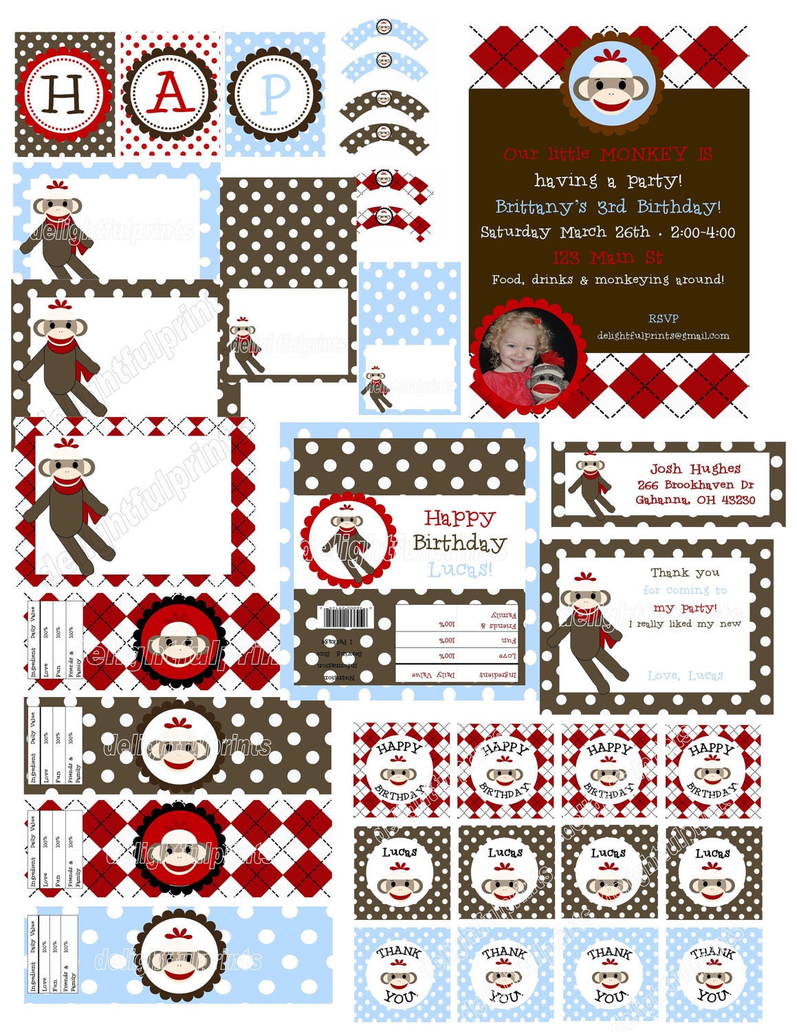 Sock Monkey Party printable designs ... complete party package, fully customizable.. diy by delightfulprints Il_570xn