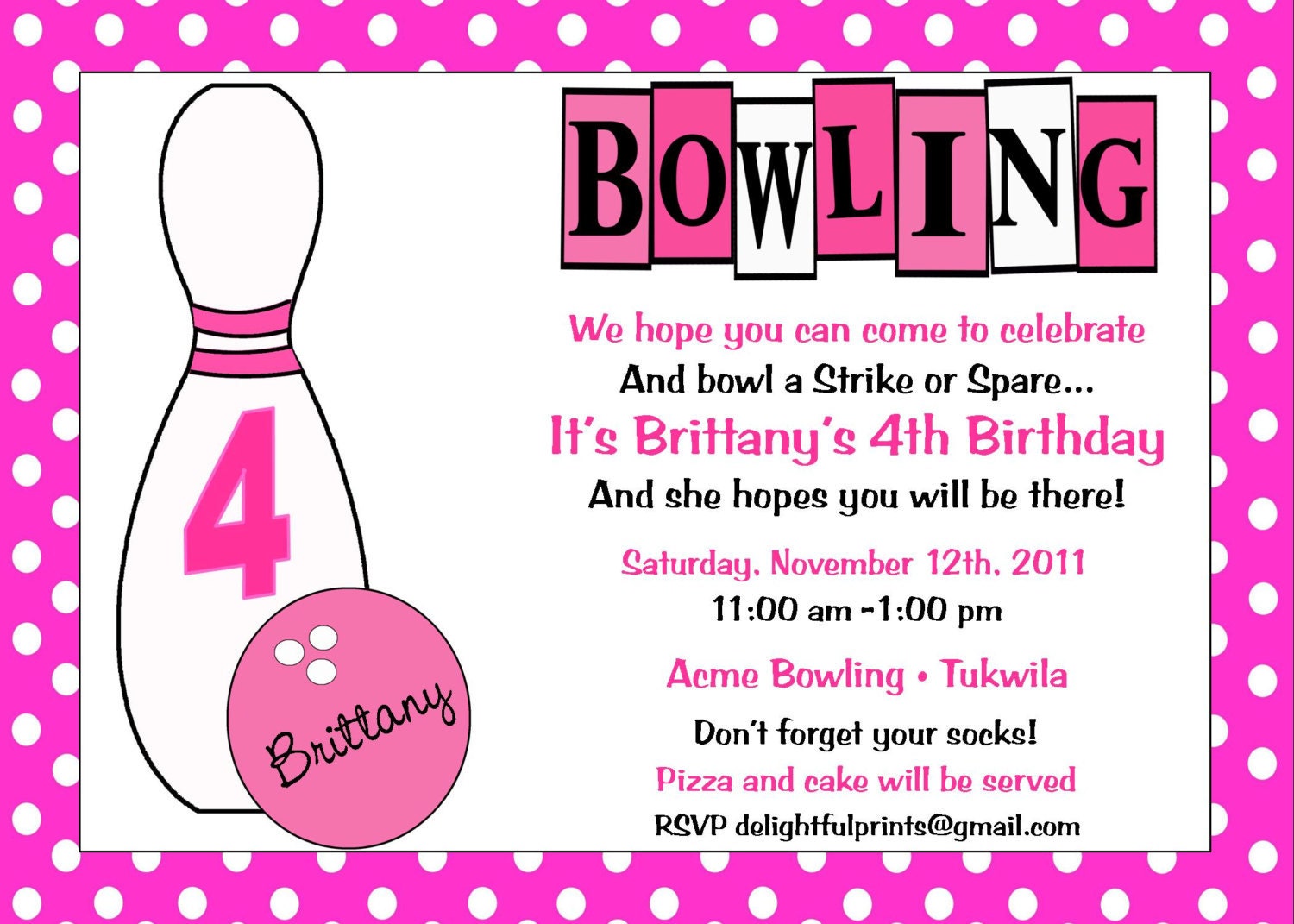 Bowling party birthday invitation...DIY you print custom photo card by delightfulprints Il_570xn