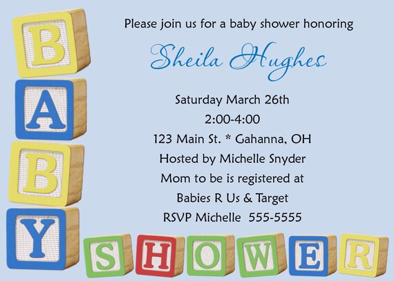 Baby Blocks baby shower or birthday ANY color DIY you print custom card by delightfulprints Il_570xn