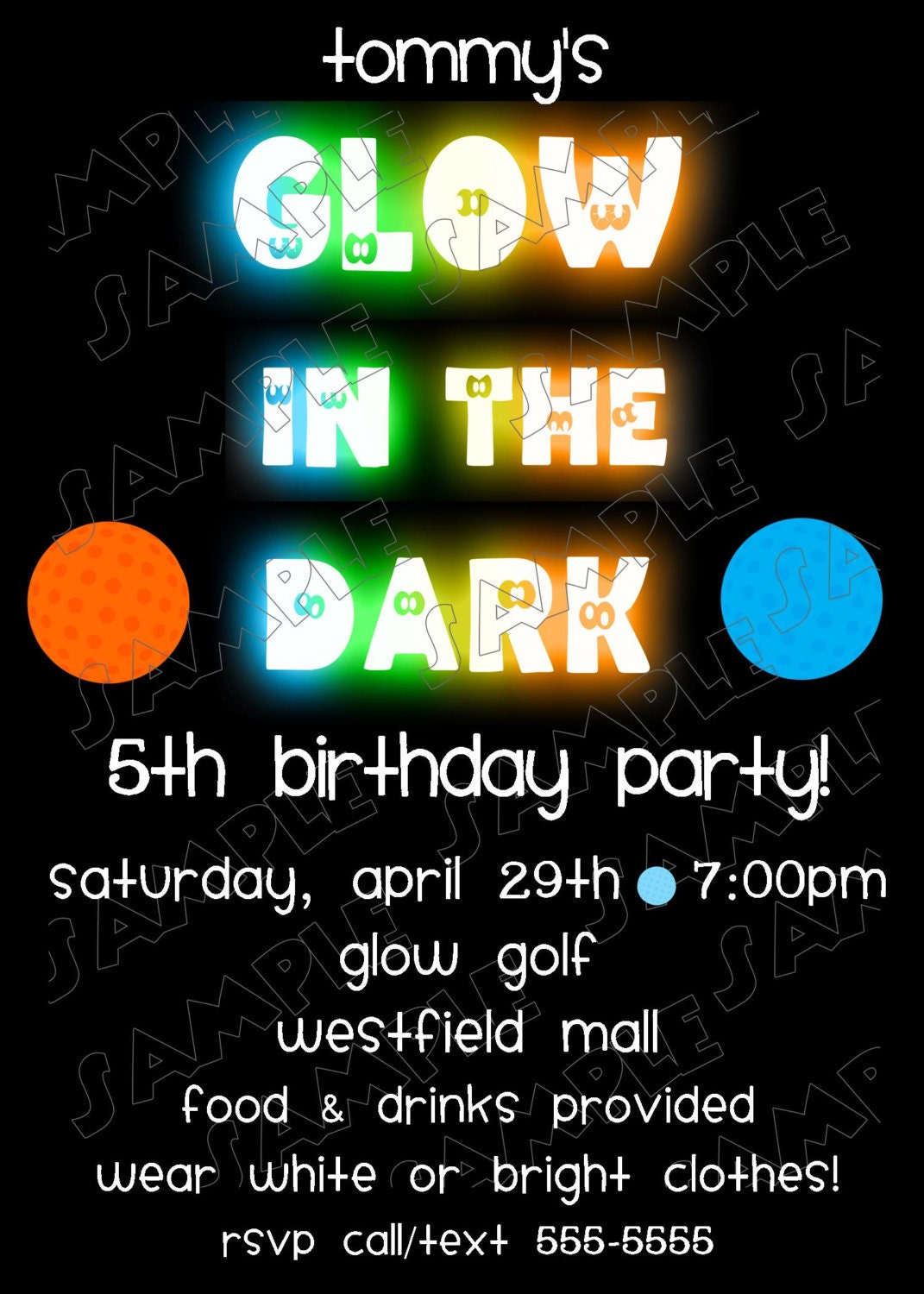 Glow in the dark miniature golf birthday invitation ...DIY you print custom photo card by delightfulprints Il_570xn