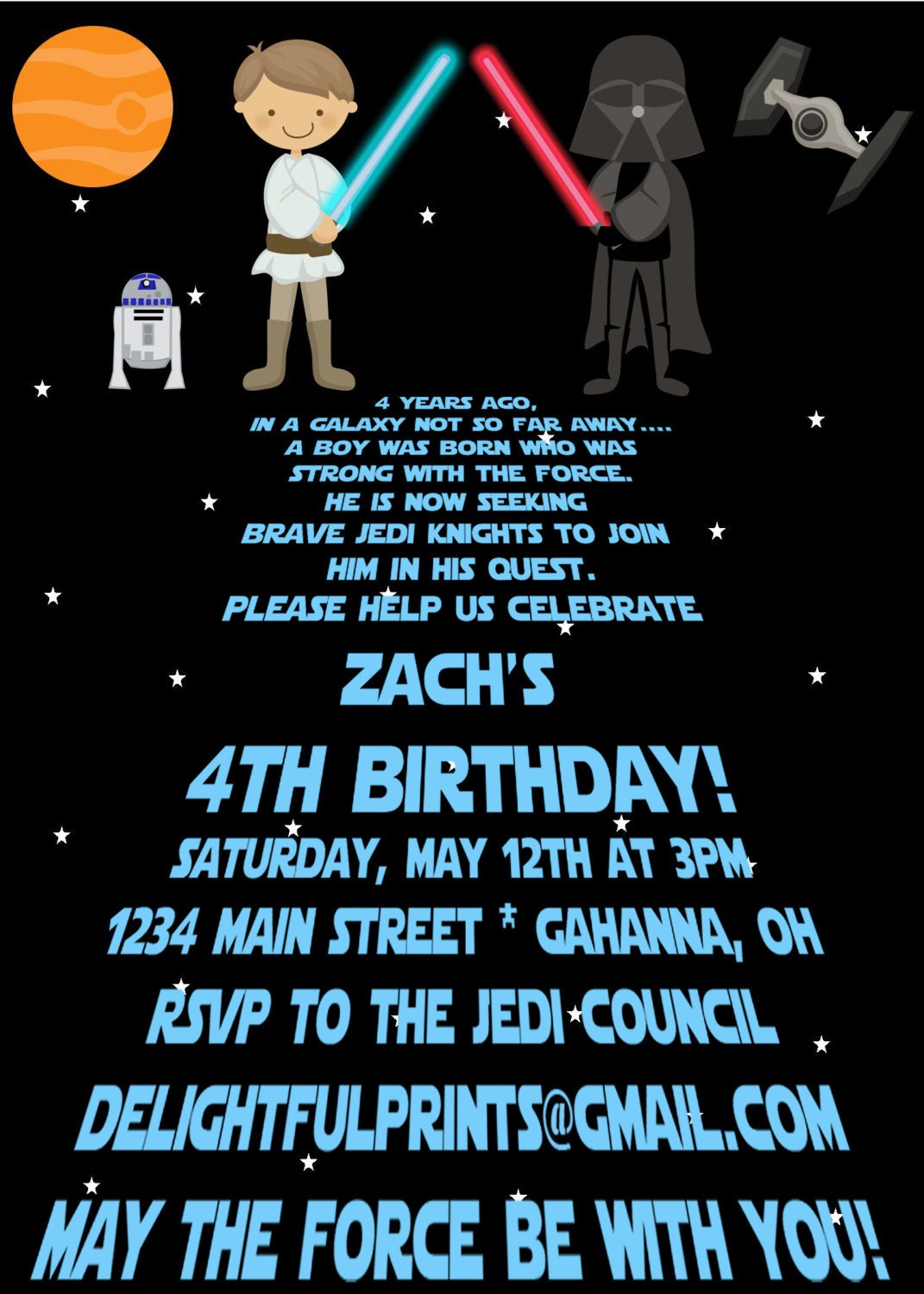 Star Wars Scroll text inspired birthday invitation many colors ...DIY you print custom photo card by delightfulprints Il_570xn
