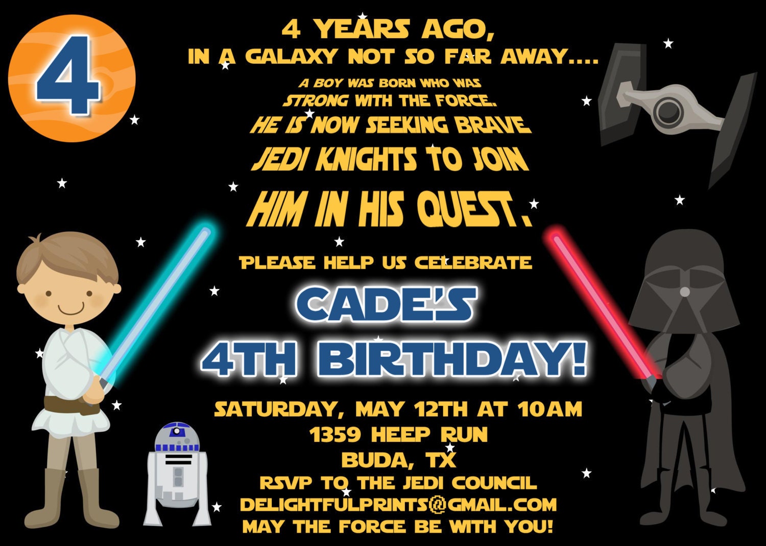 Star Wars Scroll glow inspired birthday invitation many colors ...DIY you print custom photo card by delightfulprints Il_570xn