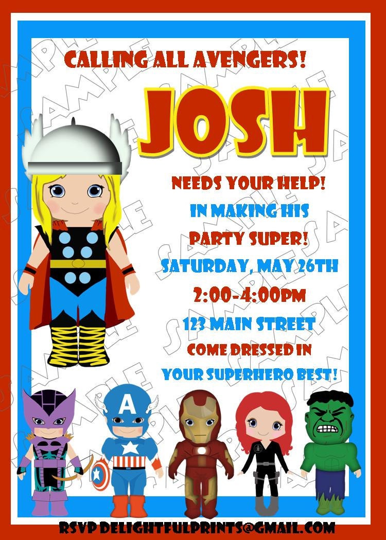The Avengers birthday invitation thor hulk ironman capt america many colors...DIY you print custom photo card by delightfulprints Il_570xn