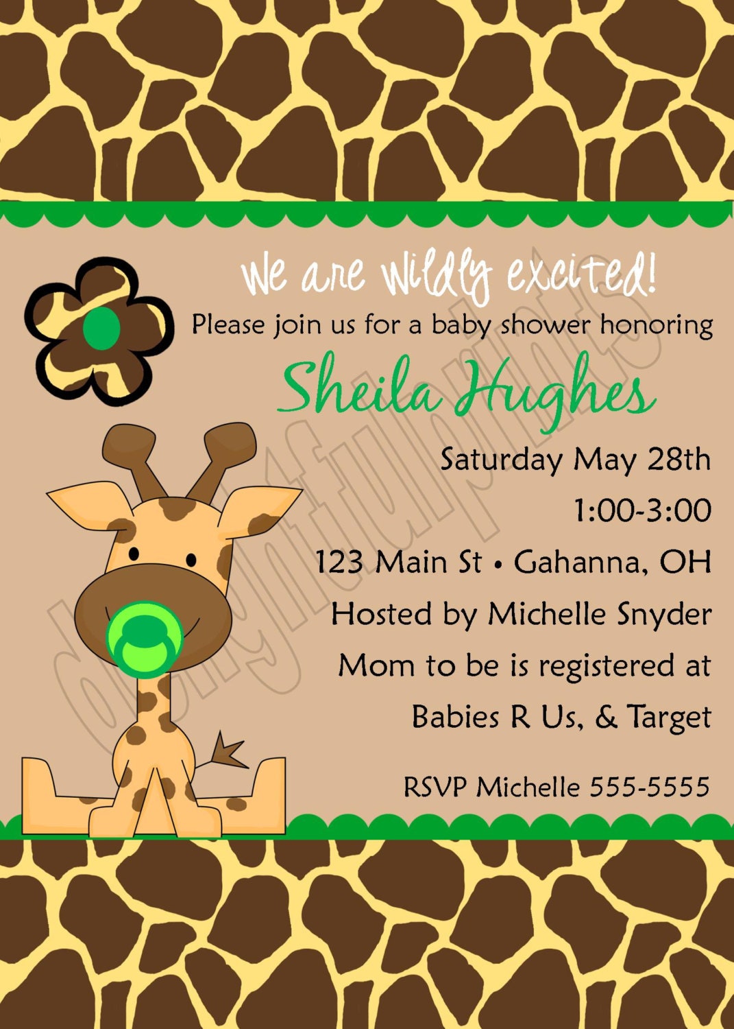 Baby giraffe any color baby shower invitation...DIY you print custom photo card by delightfulprints