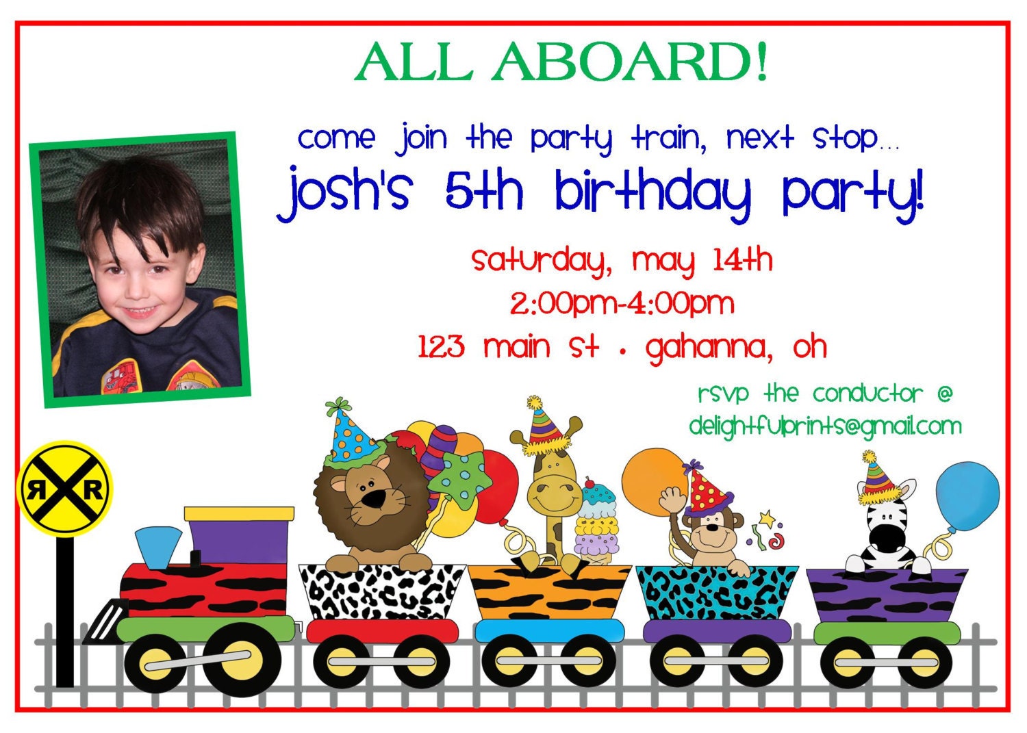 Jungle train birthday invite you print custom digital photo card by delightfulprints