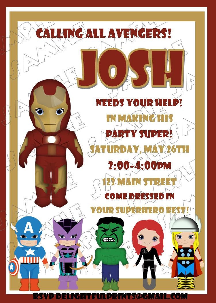 The Avengers birthday invitation thor hulk ironman capt america many colors...DIY you print custom photo card by delightfulprints