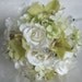 Silk bridal bouquets crème white roses green orchids 4 piece wedding bouquet and boutonniere set