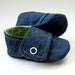 Baby Booties in Dark Denim and Green Cotton - Sizes 1-4
