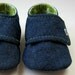 Baby Booties in Dark Denim and Green Cotton - Sizes 1-4