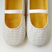 Womens Slippers - Mary Jane Slippers in White, Grey and Yellow