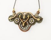 Wood Steampunk - Kinetic Wing Gear Pendent - Earth tones