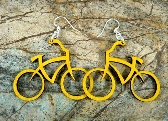 Bicycles Earrings - laser cut from Reforested Wood