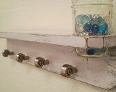 CLEARANCE KNOB Sale - Shabby Chic-French Country-Distressed-Primitive Wall Shelf-4 Silver Spiral Knobs with a Fruit Jar in Pale Lavender