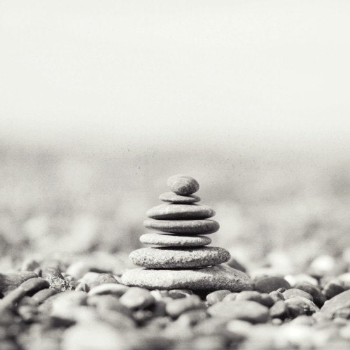 Intention - Black and White Photograph  - Zen rock pile - Cairn