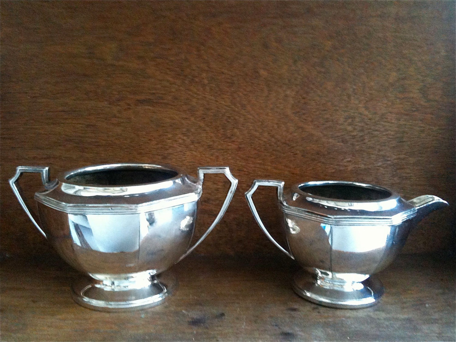 Vintage English Silver Coloured Metal Sugar Bowl and Creamer, Classic Regency Style