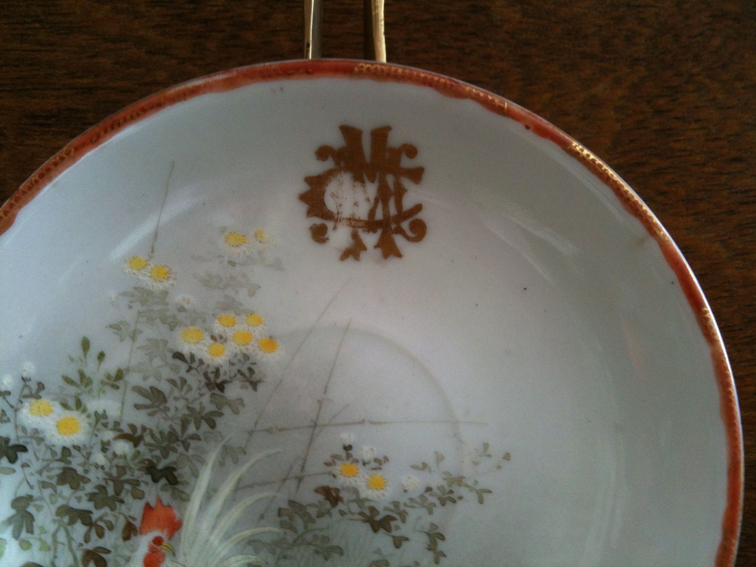 Vintage English Asian Style Saucer, with Chicken Cock & Monogram