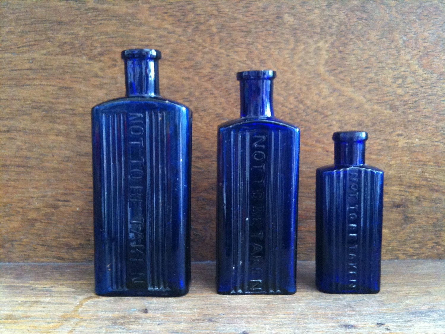 Vintage English Blue Medicine Bottles, 'not to be taken' / English Shop