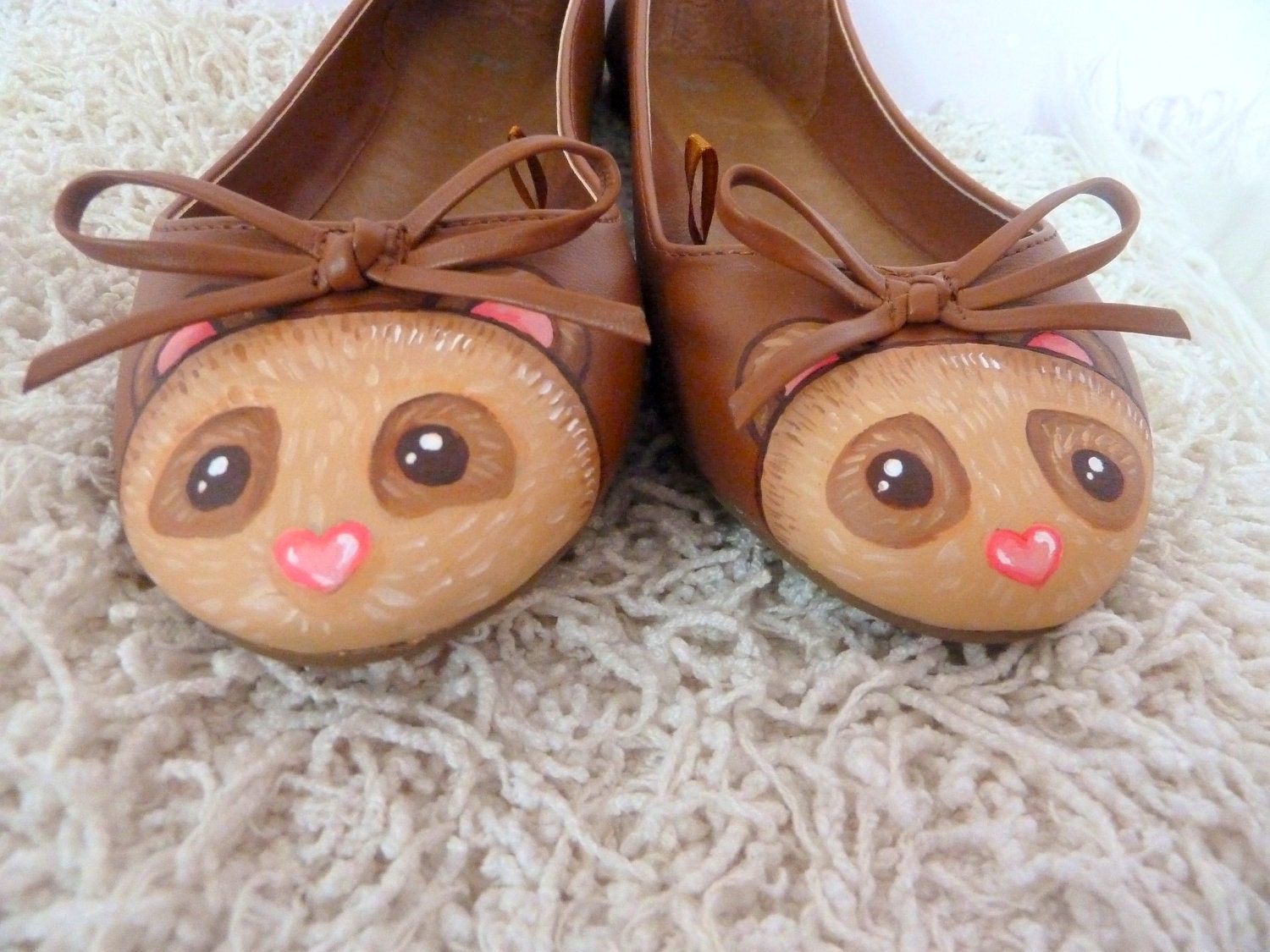SALE Hand Painted Brown Bear Ballet Flats - Size UK 8, Eur 41, US 10.5