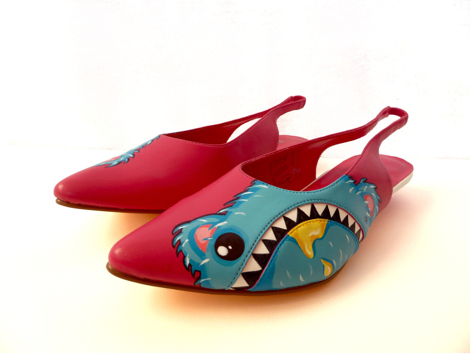 SALE Hand Painted Drooling Kawaii Monster Shoes - Size UK 6, US 8, Eur 37