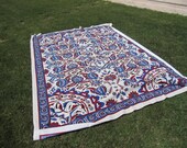 Anatolian rectangle Tablecloth Turkish Turkey Hand woven -tile print -Grass lawn farmhouse Picnic Park Beach Yard Pergola Camp Yoga cloth