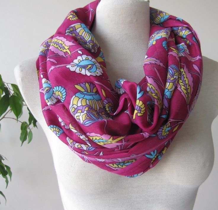 Infinity scarf cotton gauze fabric Damson floral circle tube long - womens scarves for woman mom mothers day gifts