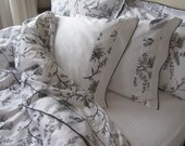 Black and white -Elegant bedding-Queen size duvet cover Flange oxford style-6 pcs rustic Turkish cotton stitching embroidered pillow cases