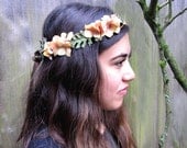 Woodland Forest Flower Crown - Rustic Peach Blossom And Fern Fairy Hair Wreath. Hippie Chic, Faerie, Fae, Pixie