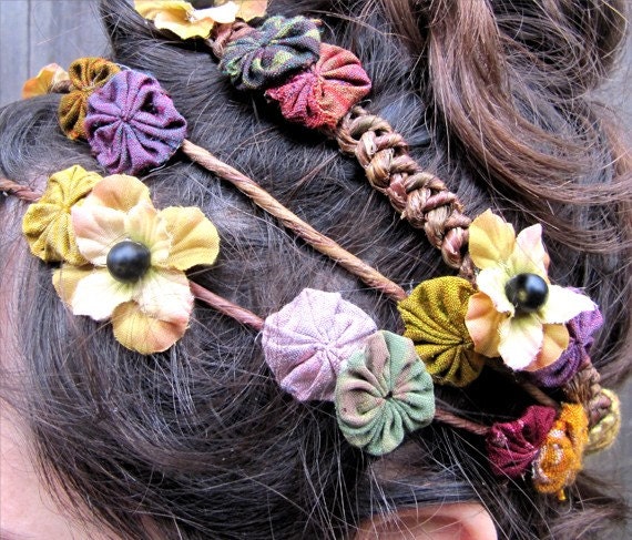 Floral Headband - Bohemian Folk, Flowers & Circles Head Wreath, Crown