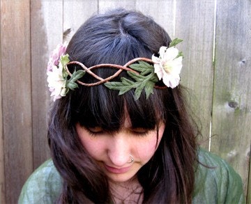 Floral Head Wreath - Mauve Pink Braided Woodland Flower Crown, Easter Flower Headband, Fashion