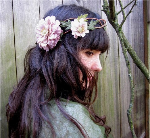 Floral Head Wreath - Mauve Pink Braided Woodland Flower Crown, Easter Flower Headband, Fashion