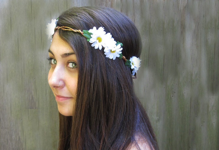 Daisy Headband, Daisy Headwrap, EDC, Daisy Flower Crown, Hippie Headband, Daisy Chain, Womans Hair Accessories, Daisies, Daisy Crown