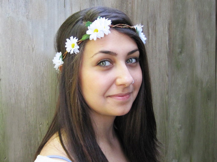 Daisy Headband, Daisy Headwrap, EDC, Daisy Flower Crown, Hippie Headband, Daisy Chain, Womans Hair Accessories, Daisies, Daisy Crown