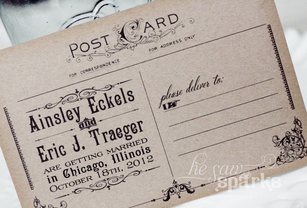 Vintage Postcard Save The Date - DIY - Printable